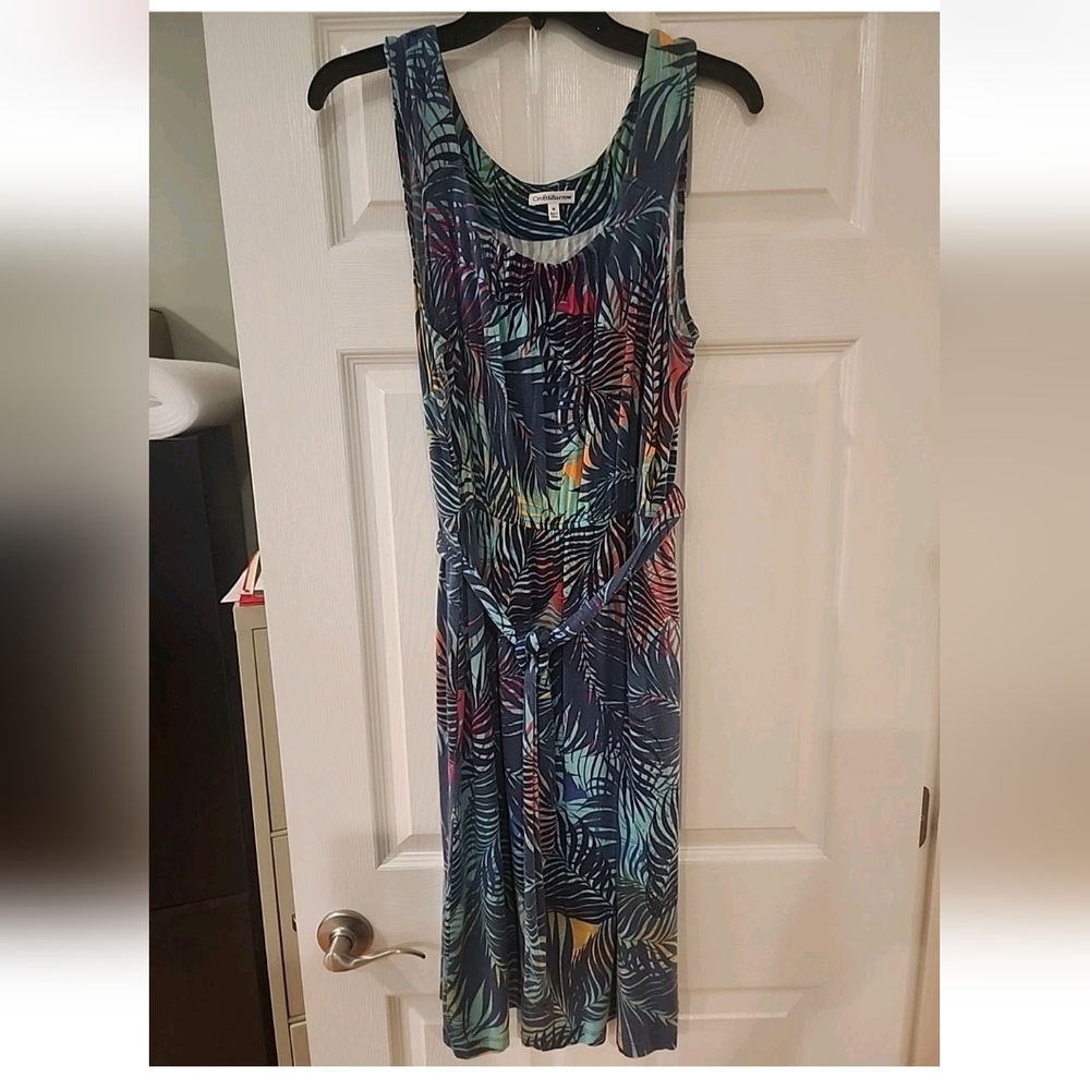 Croft & Barrow Womens Tie Belt Palm Print Sleeveless Dress Size Medium